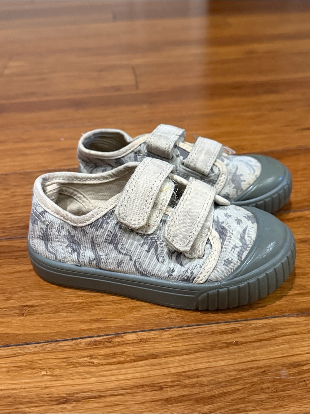 Wonder nation Light Gray Dinosaur Slip-On Sneakers with Hook-and-Loop Straps